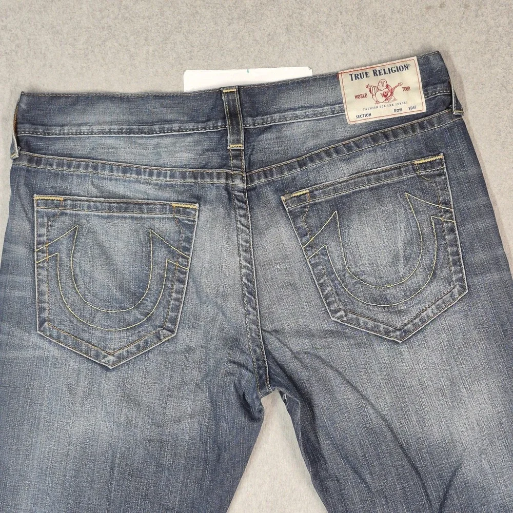 True Religion Men Jeans 38 Blue Denim Embroidered Ricky No Flap 33